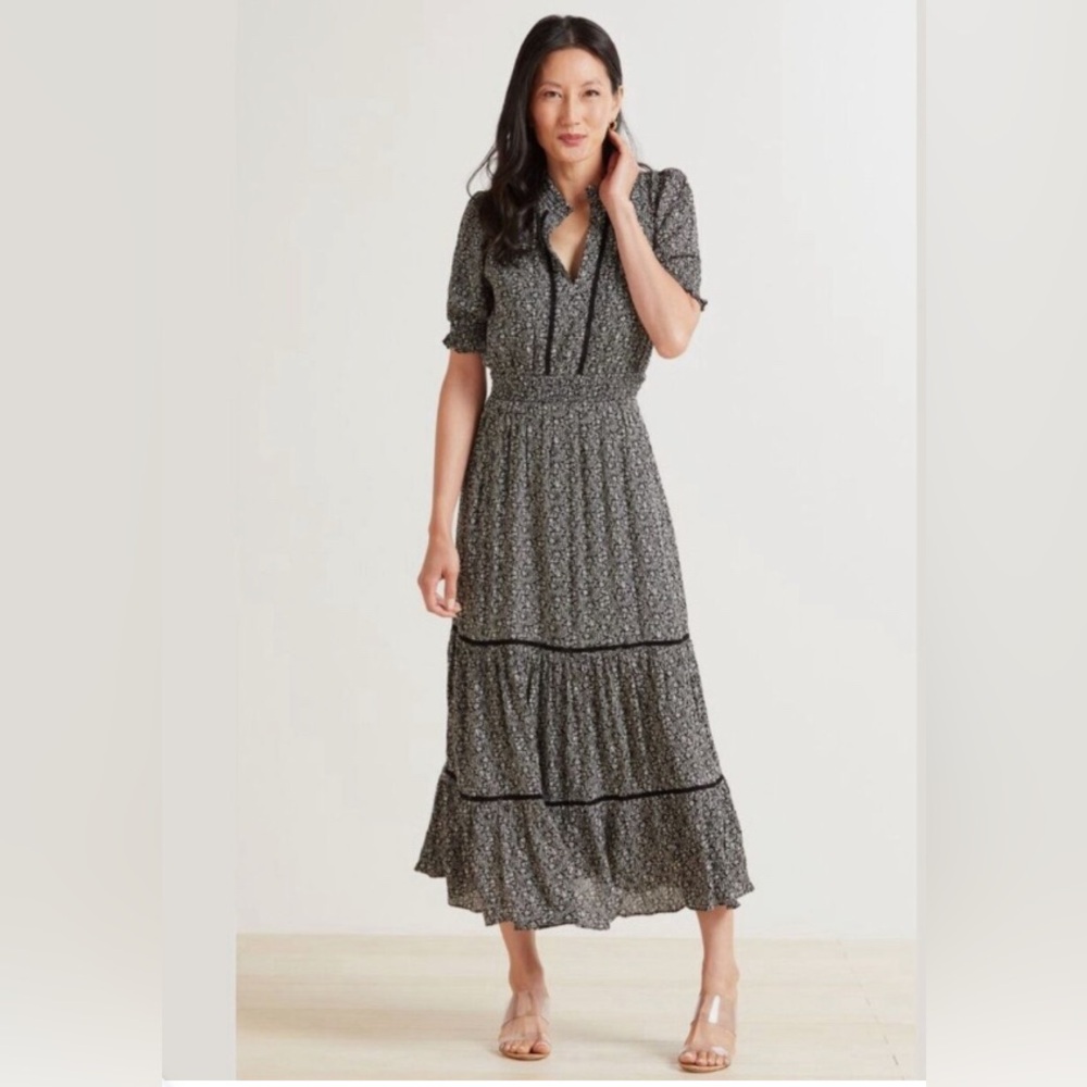 ROAN + RYAN Blake Puff Sleeve Floral maxi Dress Black Size Small